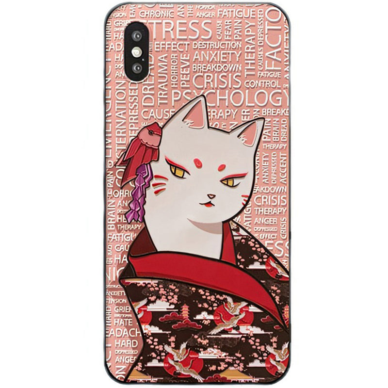 3D Embossed Ukiyo-e Mobile Case - Geisha Cat