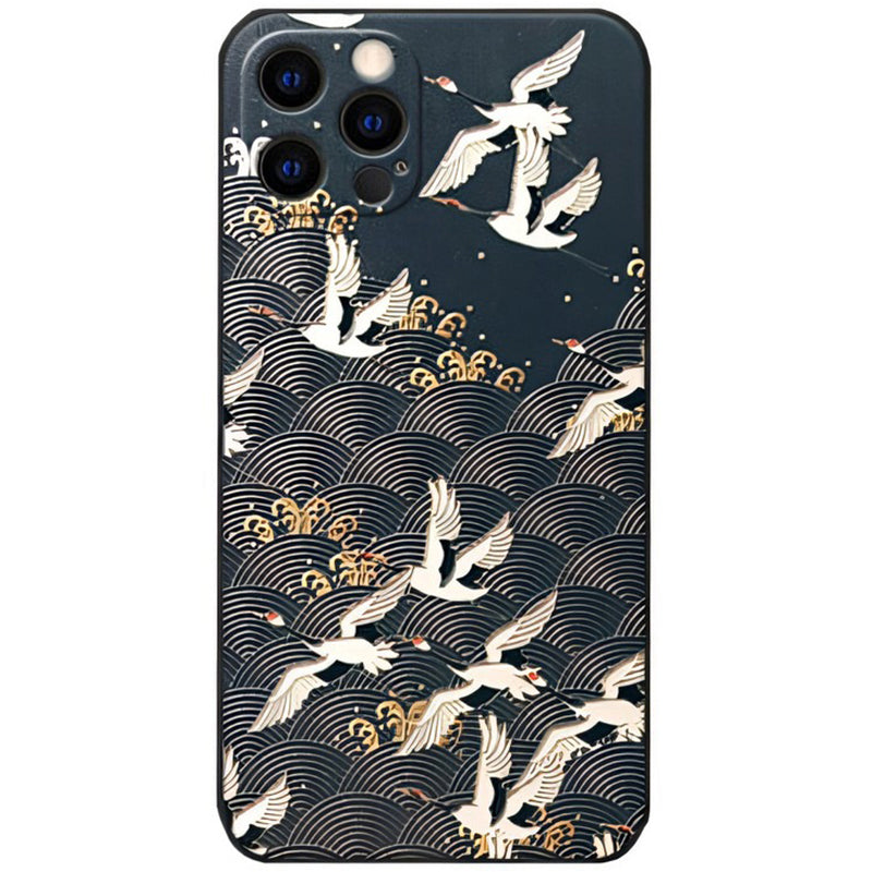 3D Embossed Mobile Case - Cranes Across The Waves
