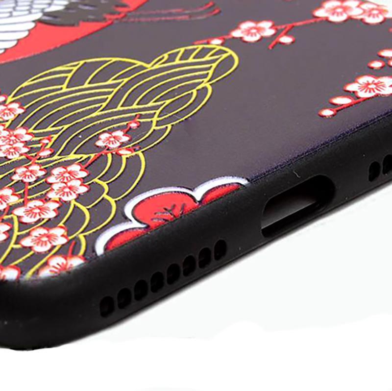 3D Embossed Ukiyo-e Mobile Case - Cherry Blossom Crane - solekoi