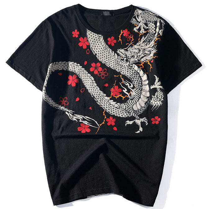 The God Of Thunder With Dragons Embroidered Sukajan T-shirt - solekoi
