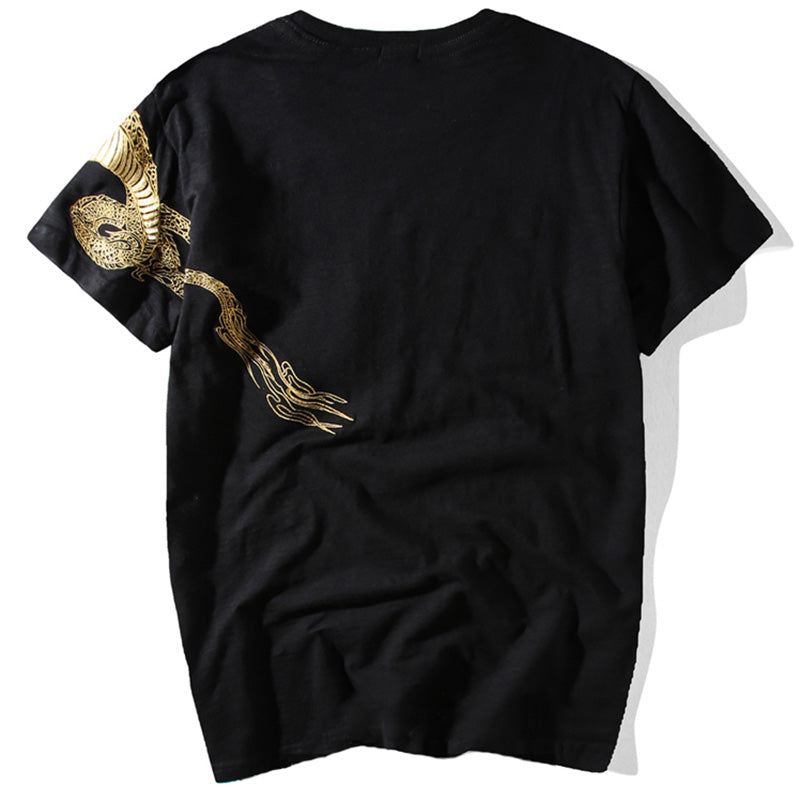 Gold Dragon Flying Above The Great Wave Embroidered Sukajan T-shirt - solekoi