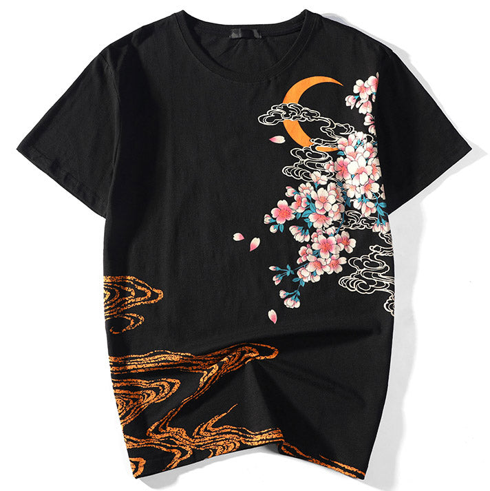 Red Koi Under The Moon Japanese Embroidered Sukajan T-shirt – solekoi