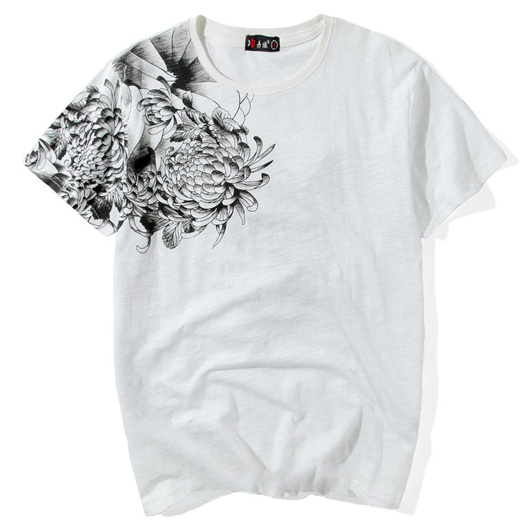 Black Koi With Flowers Embroidered Sukajan T-shirt - solekoi