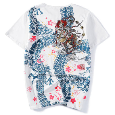 The God Of Thunder With Dragons Embroidered Sukajan T-shirt - solekoi
