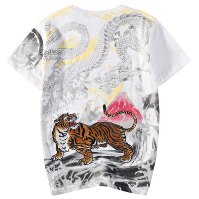 The Tiger Confronts The Dragon Embroidered Sukajan T-shirt - solekoi