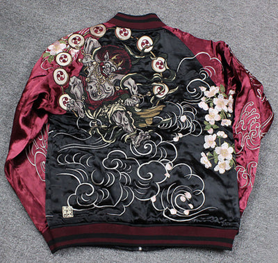 Fengjin Raijin Embroidered Reversible Sukajan Souvenir Jacket - solekoi