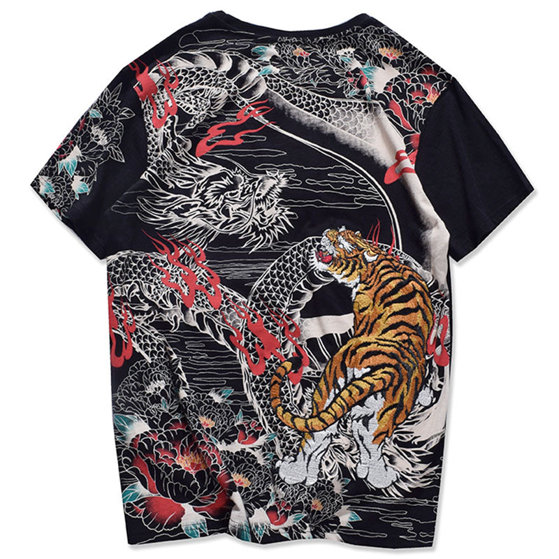 The Dragon Confronts The Tiger Embroidered Sukajan T-shirt - solekoi