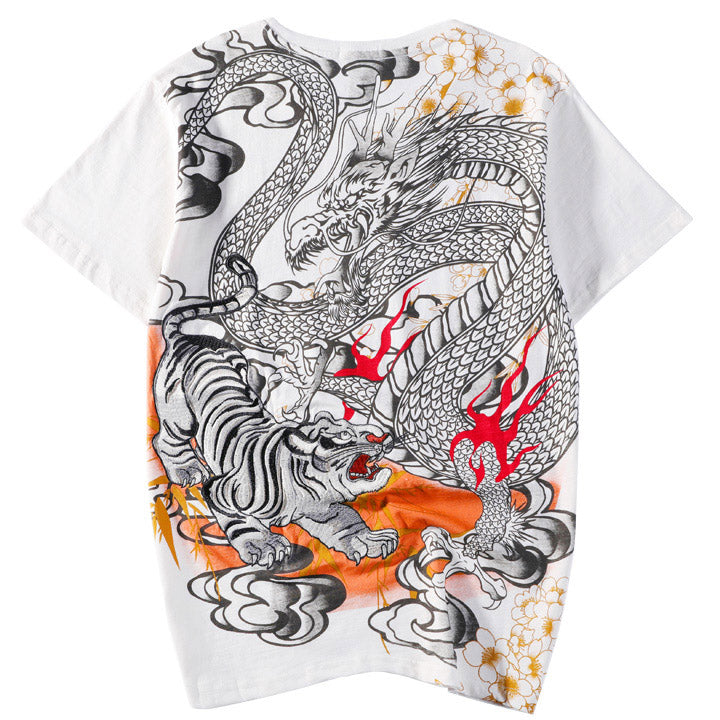 White Tiger Provokes The Dragon Embroidered Sukajan T-shirt - solekoi