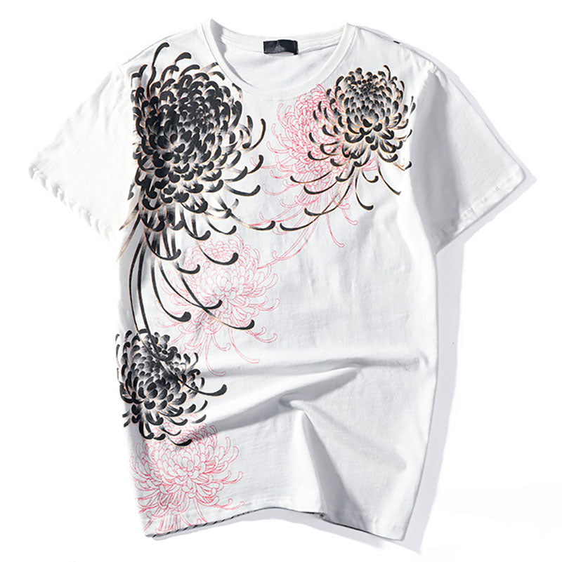 Big Koi With Blossom Chrysanthemums Embroidered Sukajan T-shirt - solekoi