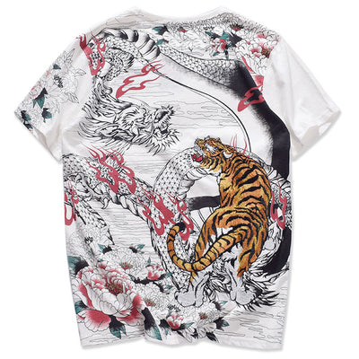 The Dragon Confronts The Tiger Embroidered Sukajan T-shirt - solekoi