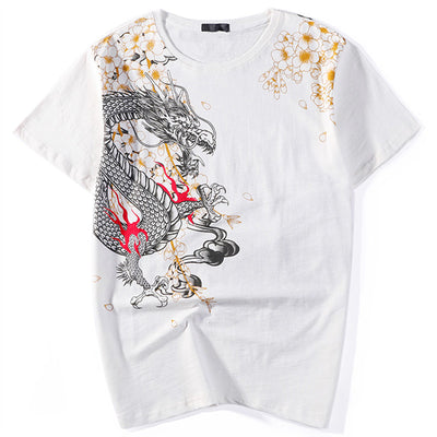 White Tiger Provokes The Dragon Embroidered Sukajan T-shirt - solekoi