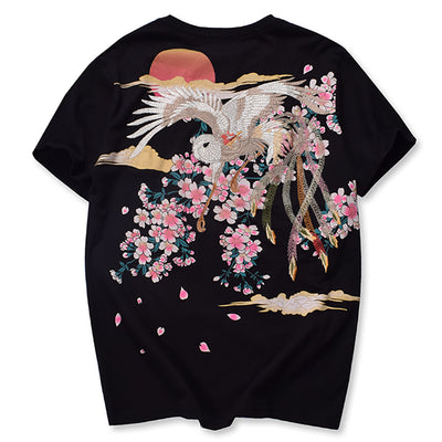 White Phoenix Under The Sunset Embroidered Sukajan T-shirt - solekoi