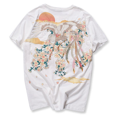 White Phoenix Under The Sunset Embroidered Sukajan T-shirt - solekoi