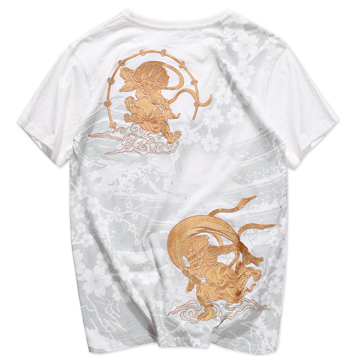 Two Gods Of Thunder And Wind Embroidered Sukajan T-shirt - solekoi