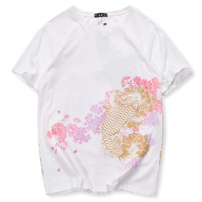Koi Jumping From The Stream Embroidered Sukajan T-shirt - solekoi