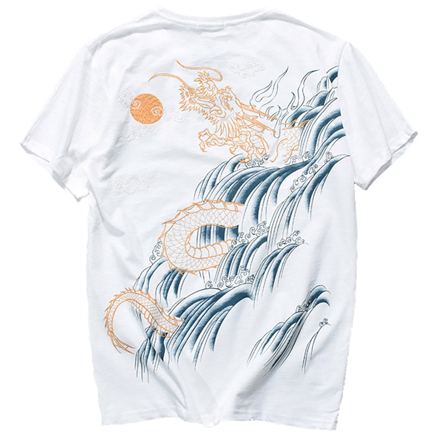 The Dragon Hiding In The Waterfall Japanese Embroidered Sukajan T-shirt ...
