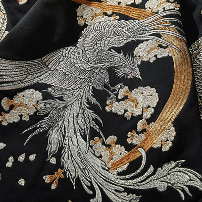 Classic Phoenix and Japanese Dragon Embroidered Sukajan Hoodie - solekoi