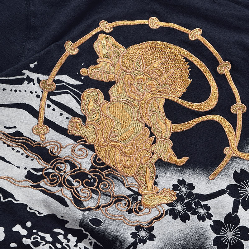 Two Gods Of Thunder And Wind Embroidered Sukajan T-shirt - solekoi