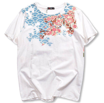 Red Koi With Blossom Flowers Embroidered Sukajan T-shirt - solekoi