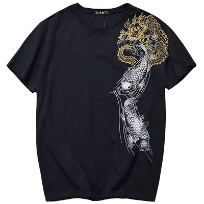 The Dragon Hiding In The Waterfall Embroidered Sukajan T-shirt - solekoi
