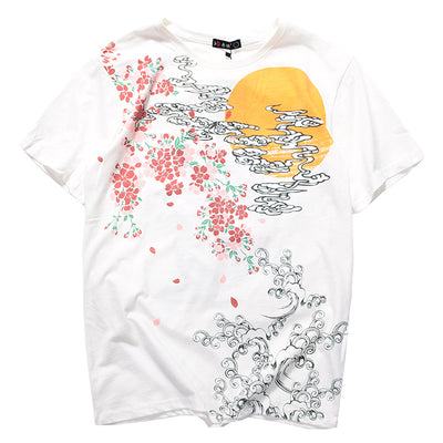 Red Koi With Red Cherry Flowers Embroidered Sukajan T-shirt - solekoi
