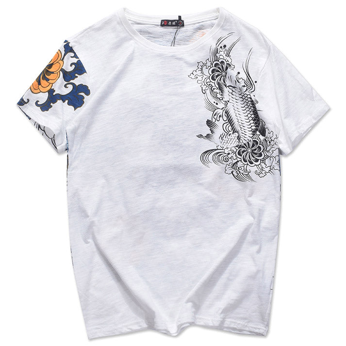 Black Koi With The Dragon Embroidered Sukajan T-shirt - solekoi