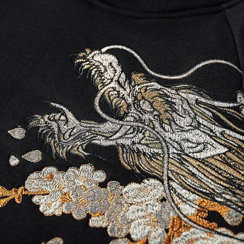 Classic Phoenix and Japanese Dragon Embroidered Sukajan Hoodie – solekoi