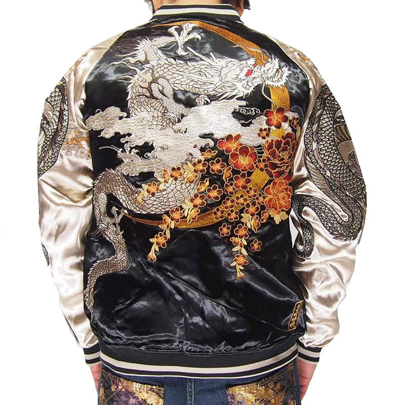 Dragon With Flowers Sukajan Souvenir Jacket [Reversible] – solekoi