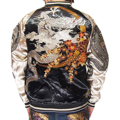 Dragon With Flowers Sukajan Souvenir Jacket [Reversible] - solekoi