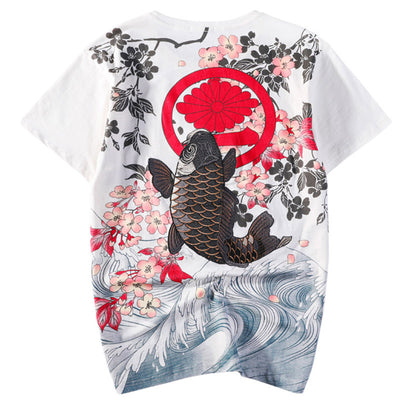 Black Koi Jumping From The River Embroidered Sukajan T-shirt - solekoi