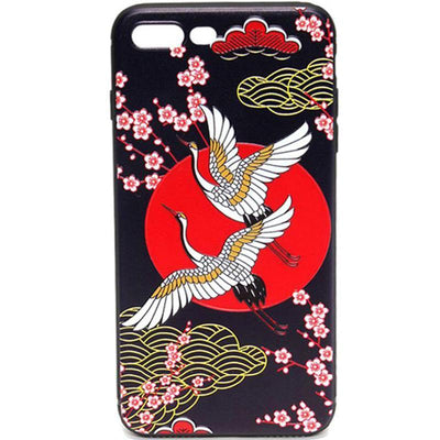 3D Embossed Ukiyo-e Mobile Case - Cherry Blossom Crane - solekoi
