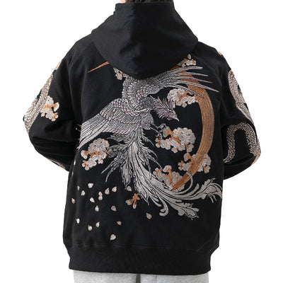 Classic Phoenix and Japanese Dragon Embroidered Sukajan Hoodie - solekoi