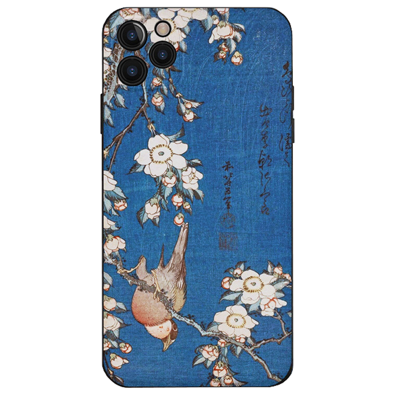 3D Embossed Ukiyo-e Mobile Case - Bullfinch and Weeping Cherry Blossoms - solekoi
