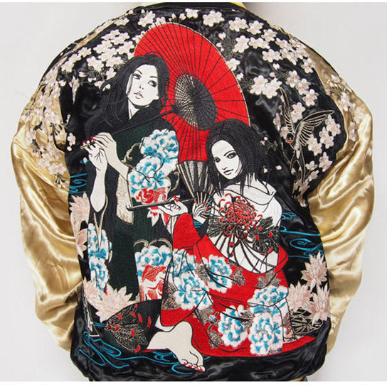 Japanese Geisha Sukajan Souvenir Jacket [Reversible] - solekoi
