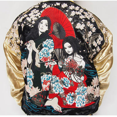 Japanese Geisha Sukajan Souvenir Jacket [Reversible] - solekoi
