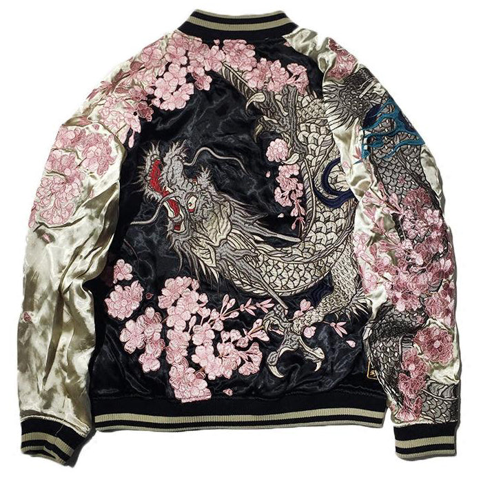 Japanese Dragon Ryu Cherrry Blossom Sukajan Souvenir Jacket - solekoi
