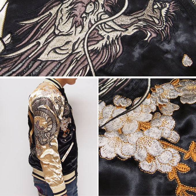 Classic Phoenix and Japanese Dragon Sukajan Souvenir Jacket - solekoi