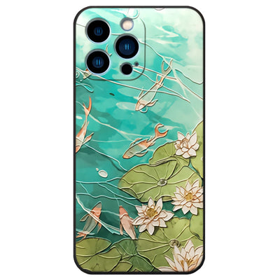 3D Embossed Mobile Case - Koi With Lotus Flower - solekoi