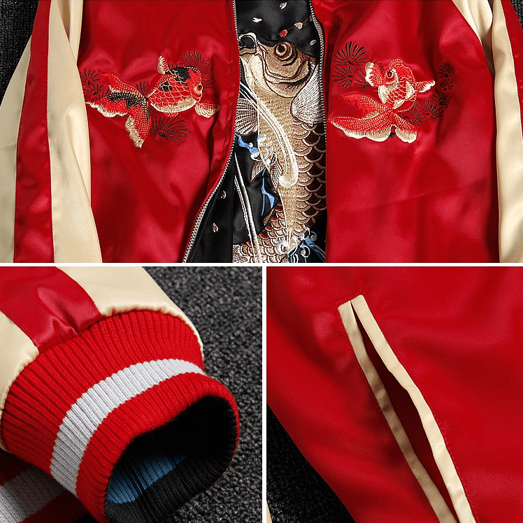 Koi & Goldfish Sukajan Souvenir Jacket [Reversible] - solekoi