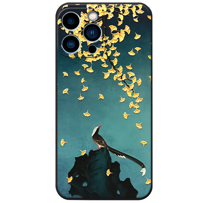3D Embossed Mobile Case - Magpie With Ginkgo Biloba - solekoi